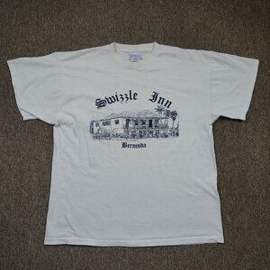 Vintage SWIZZLE INN BERMUDA T-Shirt Men XL White Single Stitch Cotton Distressed